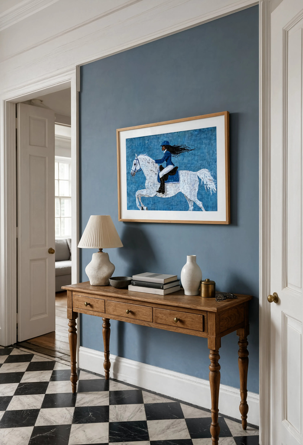 Blue Rider Equestrian Print | Contemporary Horse & Rider Wall Art