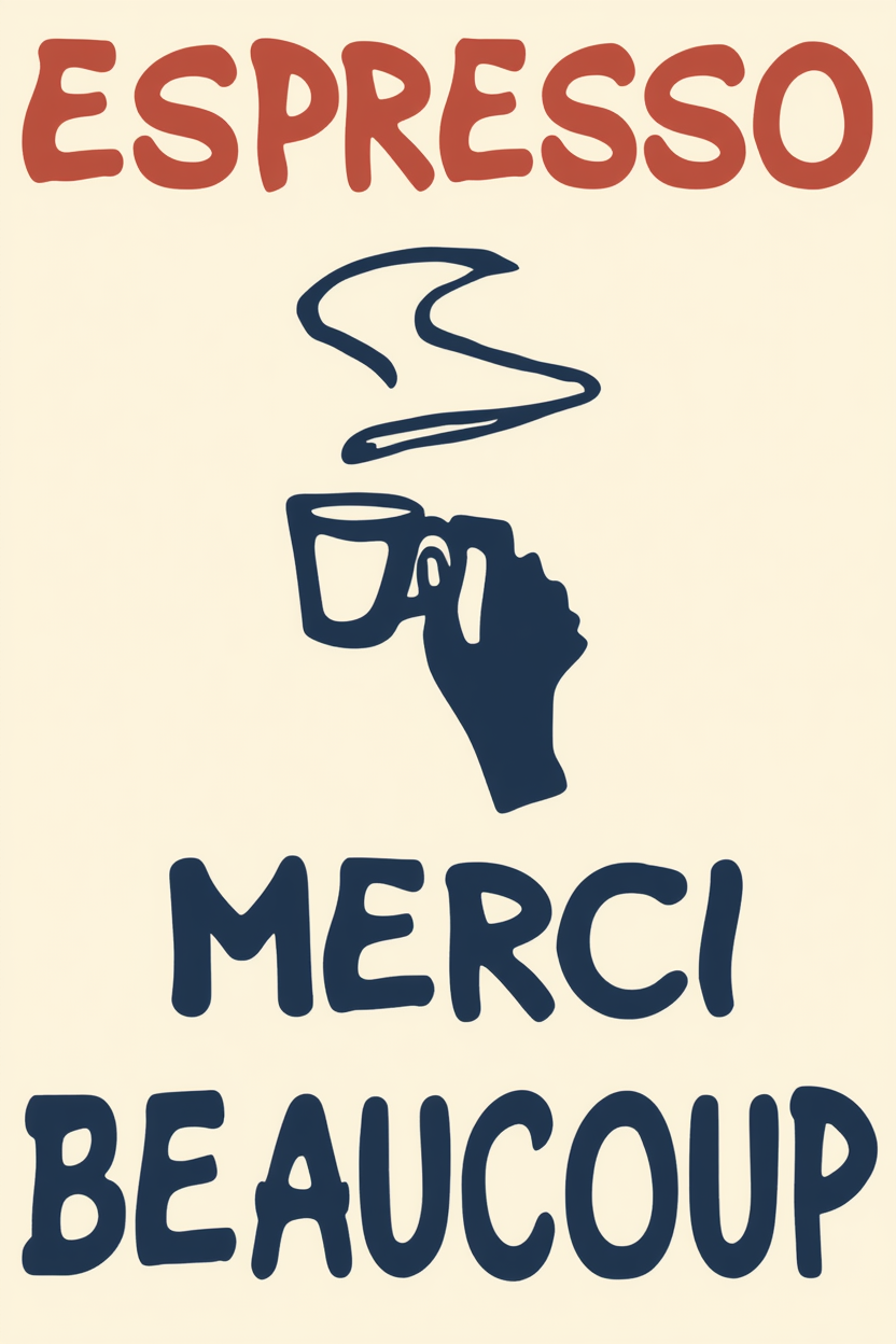 Espresso Merci Beaucoup – Illustrated Coffee Typography Print