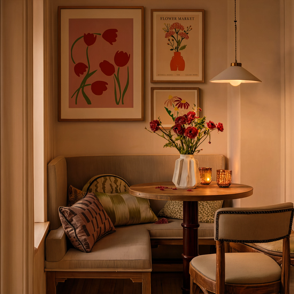 Set of 3 Wall Art Prints – Red Tulips, Flower Market & Modern Coneflower Botanical Collection
