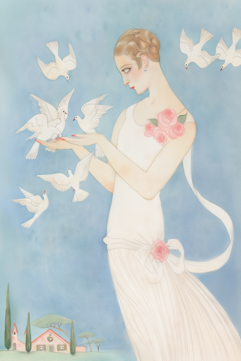 Set of 3 Wall Art Prints – Cozy Nook, Georges Barbier Fémina & Blue Crane Collection