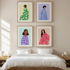 4 Geometric Retro Women Prints – Colorful Modern Wall Art - Hakyarts