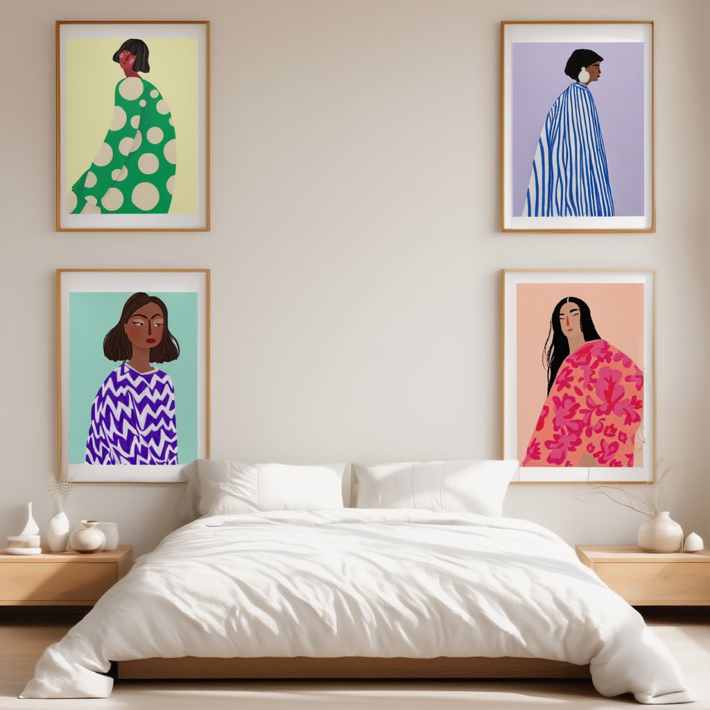 4 Geometric Retro Women Prints – Colorful Modern Wall Art - Hakyarts