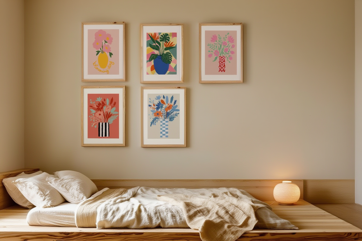 5 Geometric Vase & Wildflower Prints – Modern Minimalist Wall Art for Living Room, Kitchen & Office Decor - Hakyarts