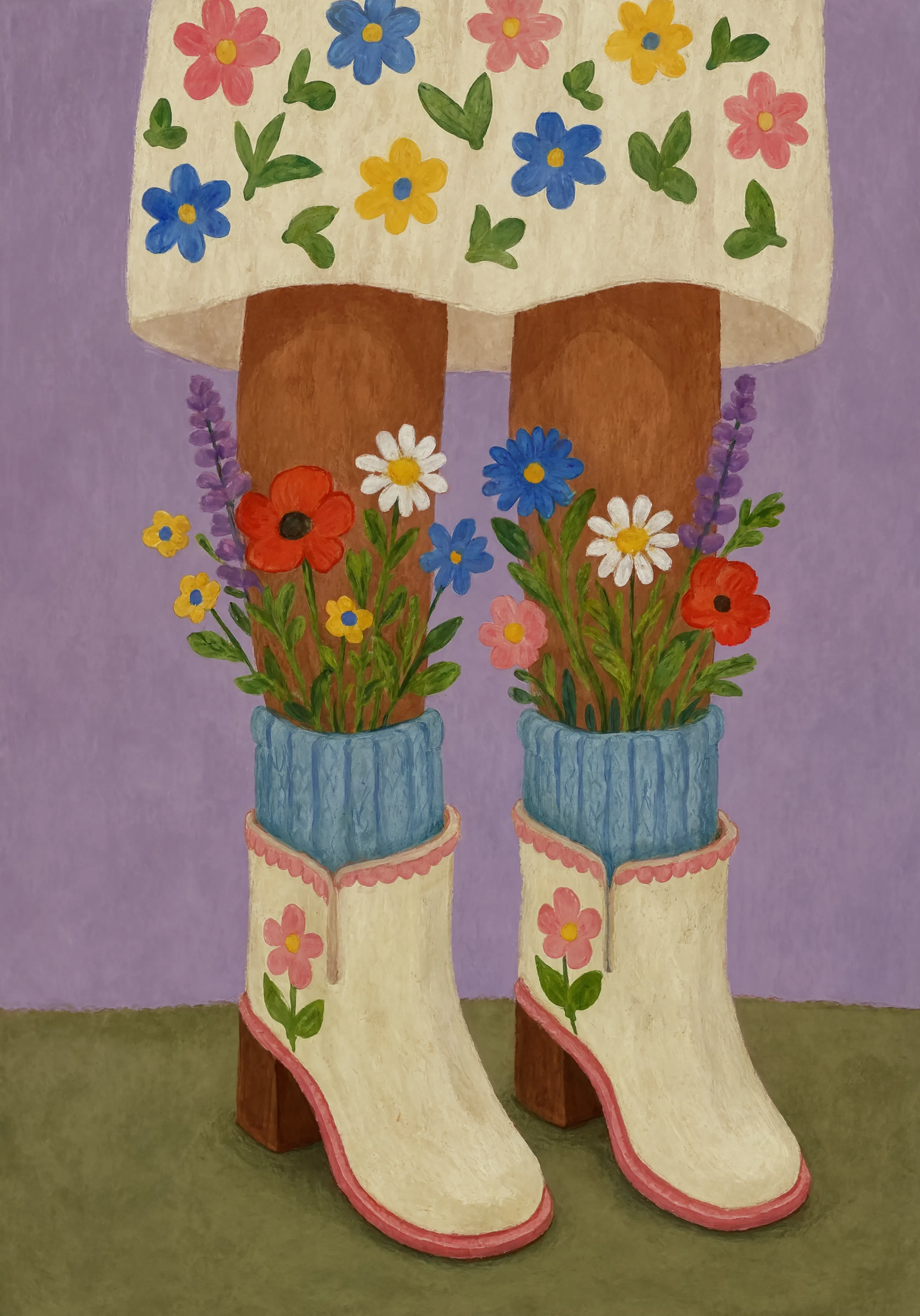 Floral Legs & Boots II | Contemporary Figurative Wall Art Print