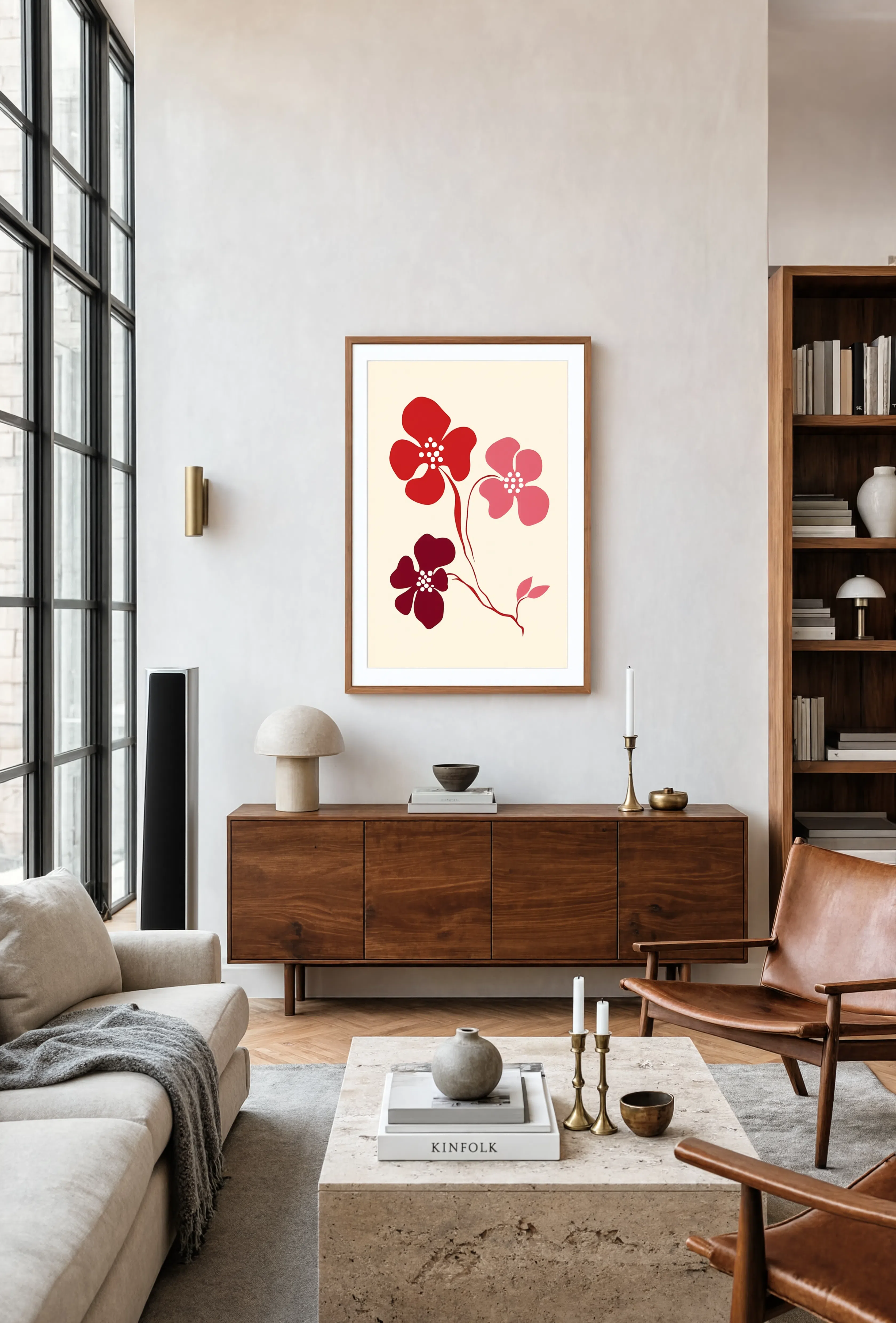Red & Pink Floral Poster | Contemporary Botanical Wall Art Print