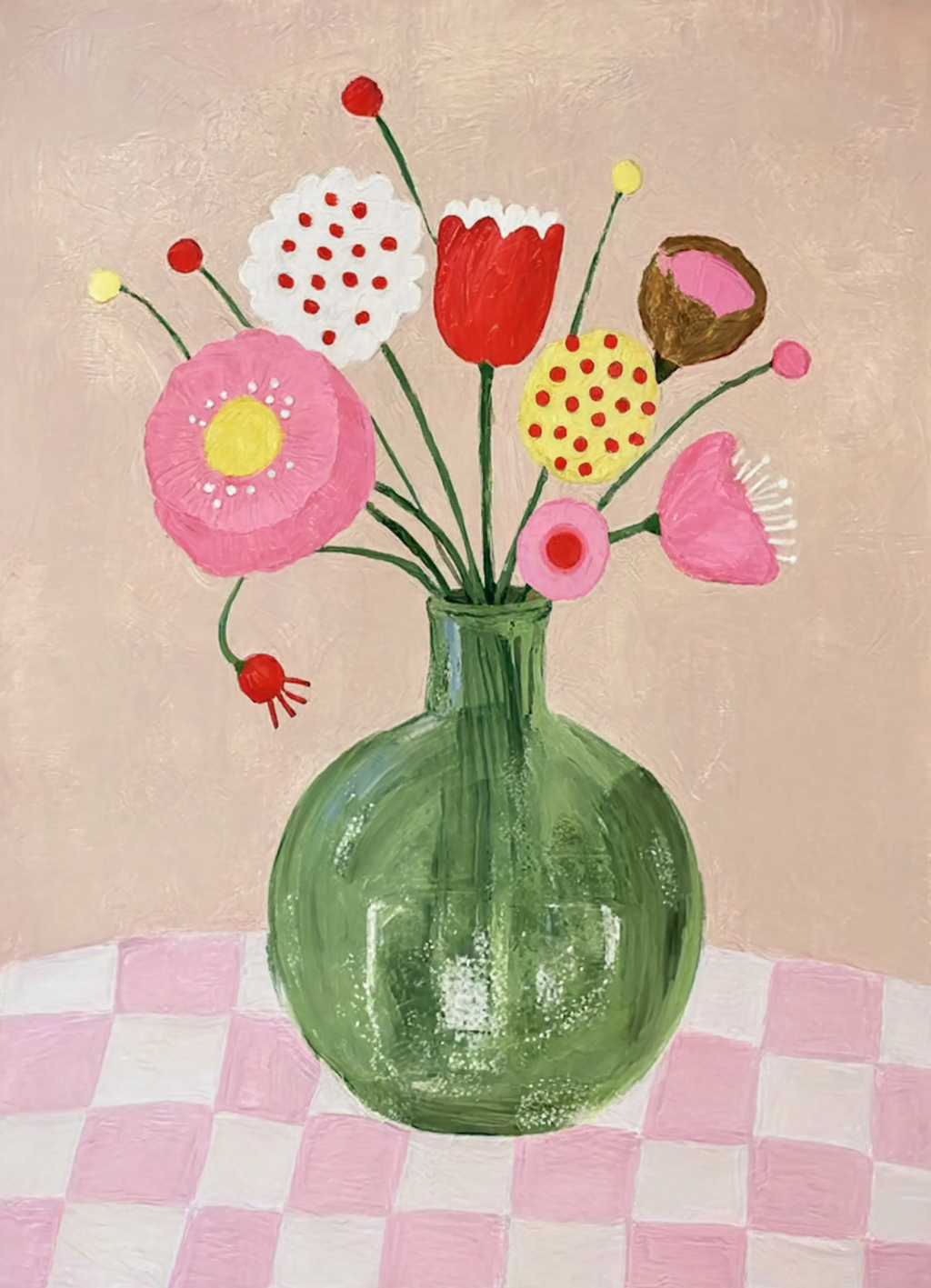 Chequered Pink Floral | Contemporary Botanical Wall Art