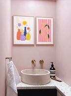 Set of 2 Fruit Print – Coral Hues & Modern Vase Still-Life Variation I Prints | Contemporary Botanical Wall Art Set