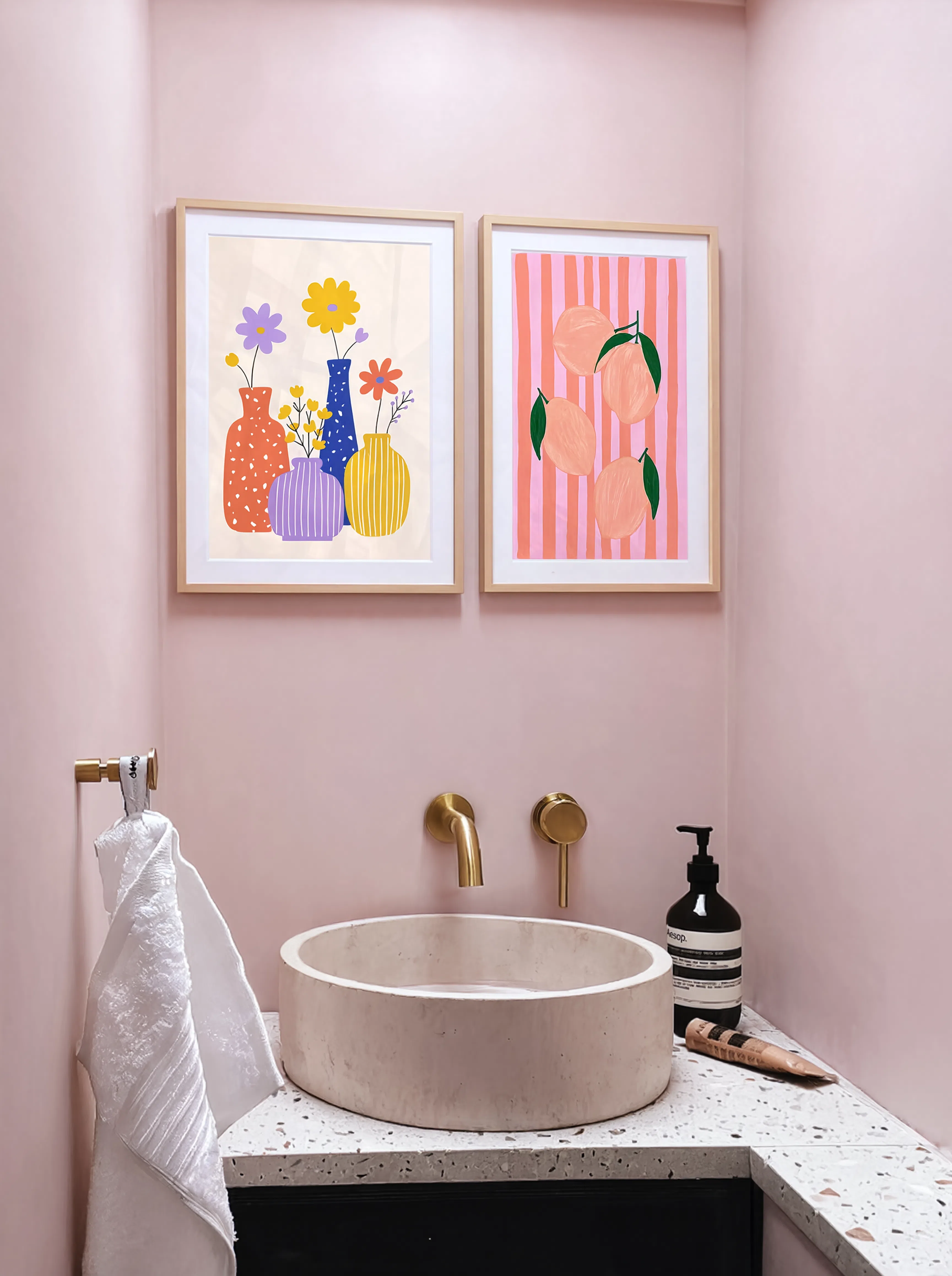 Set of 2 Fruit Print – Coral Hues & Modern Vase Still-Life Variation I Prints | Contemporary Botanical Wall Art Set