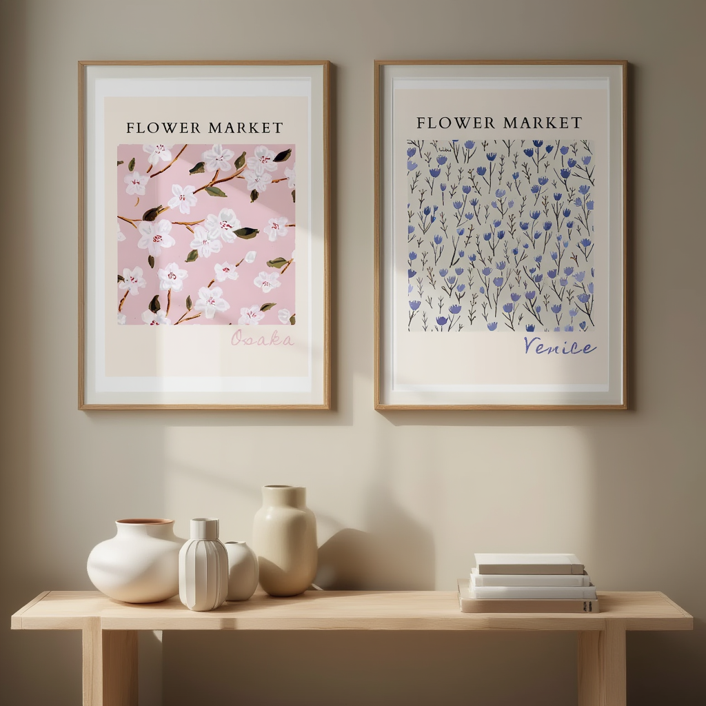 Set of 2 Art Prints – Flower Market - Hakyarts