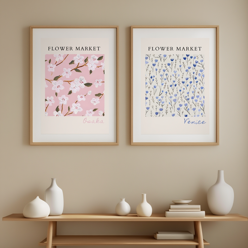 Set of 2 Art Prints – Flower Market - Hakyarts