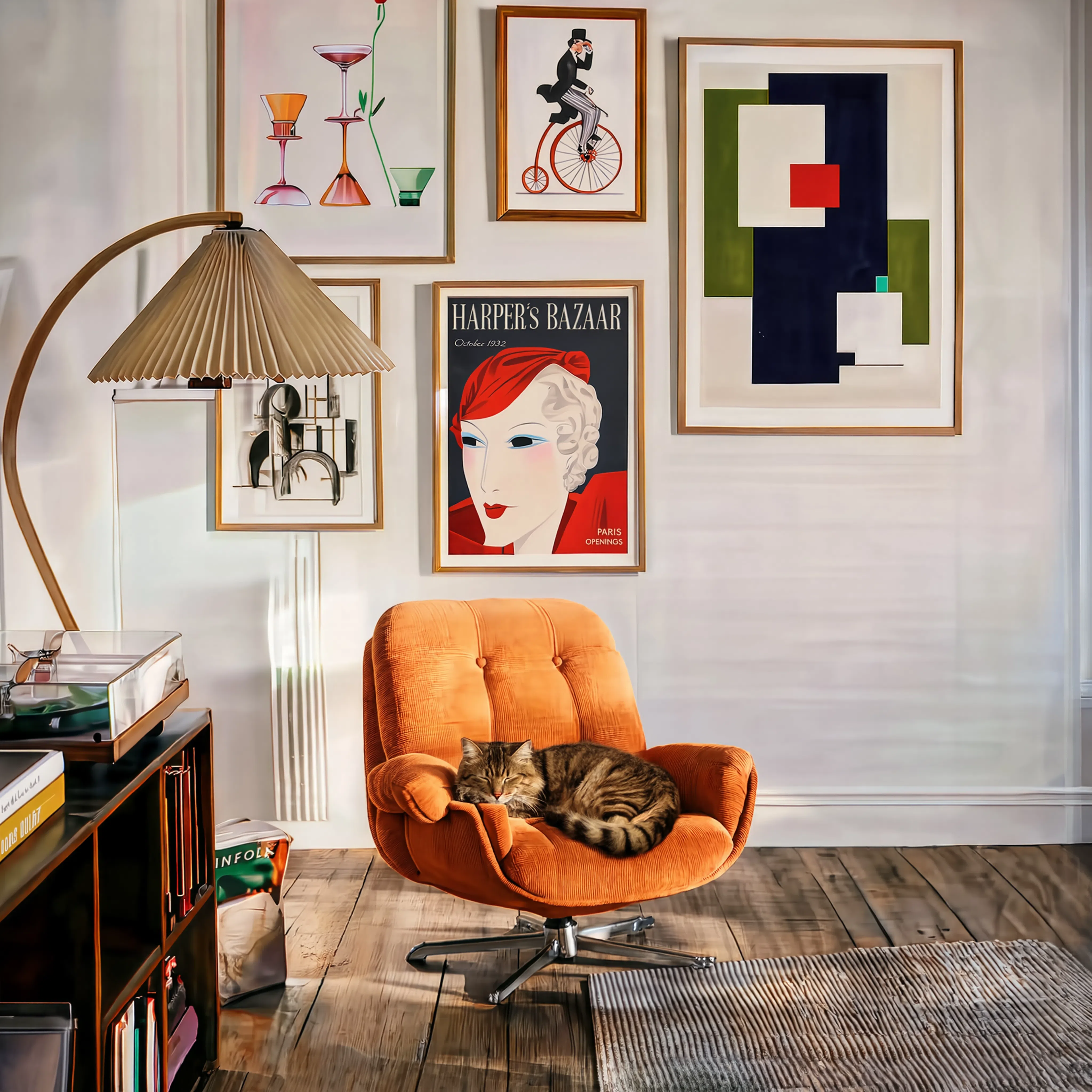 Set of 5 Vintage & Modern Art Prints – Harper's Bazaar, Hugo Scheiber, Cycling, Figurative & Abstract Art