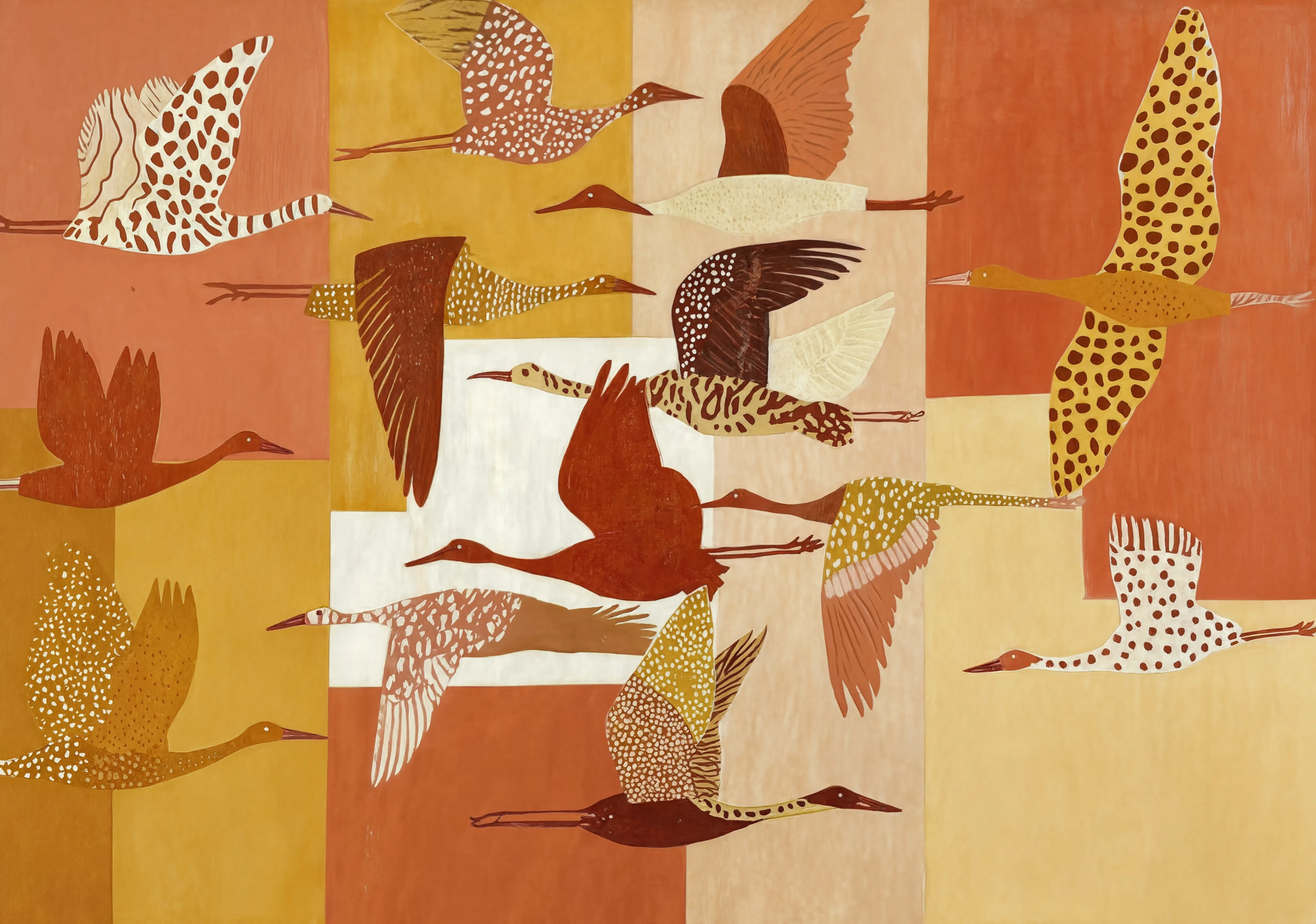 Flying Birds Print – Warm Hues | Contemporary Bird Wall Art