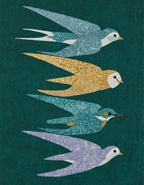 Folk-Art Birds Variation | Scandinavian Folk Botanical Wall Art