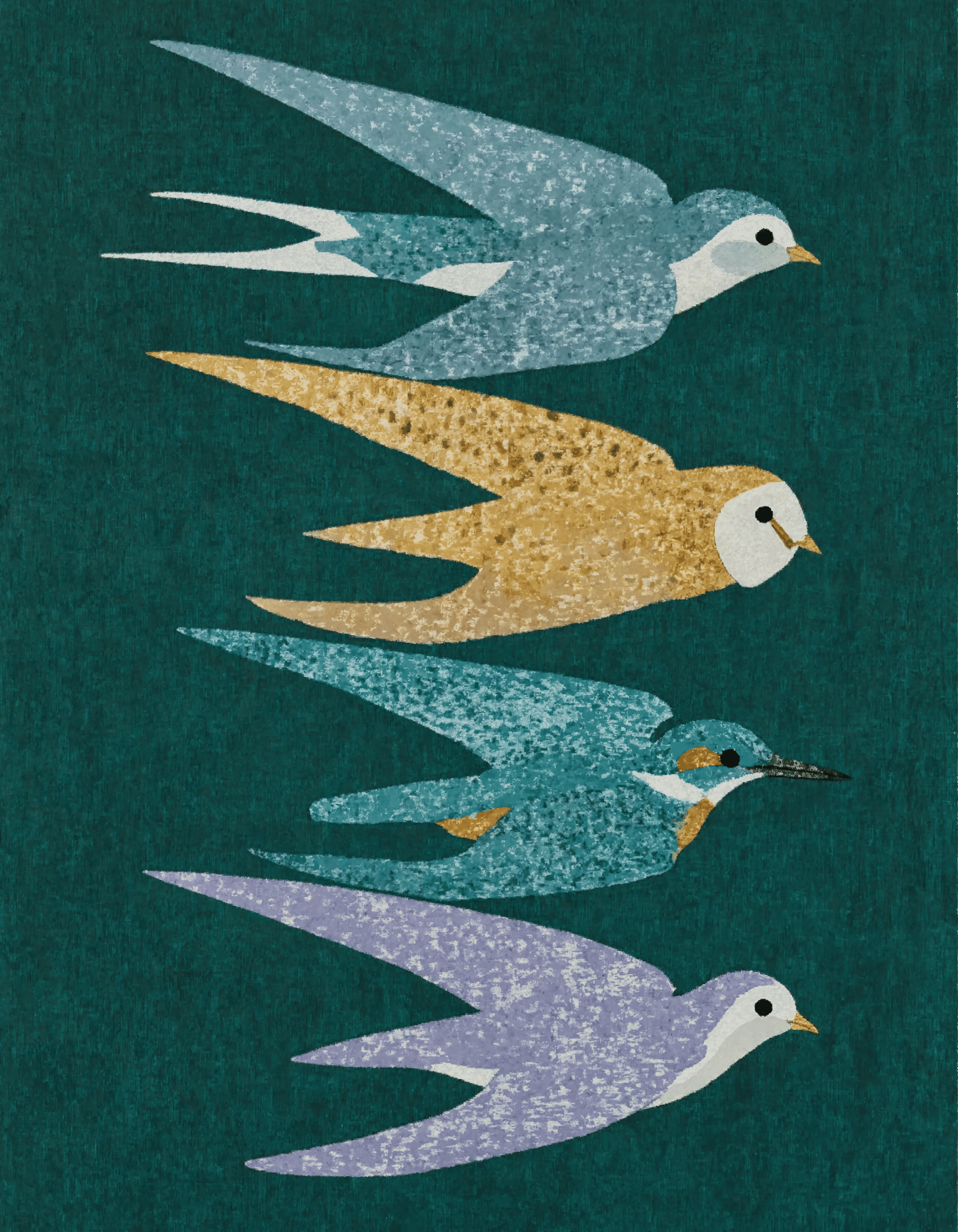 Folk-Art Birds Variation | Scandinavian Folk Botanical Wall Art