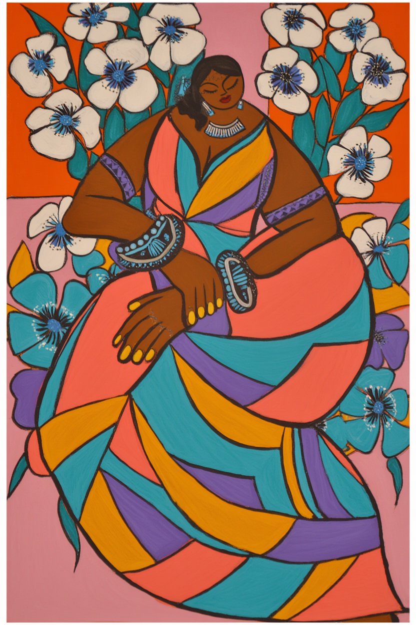 Radiant Heritage – Colourful Folk Art Portrait of a Black Woman