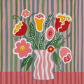 Pink Folk Floral Variation I | Contemporary Folk Botanical Wall Art Print
