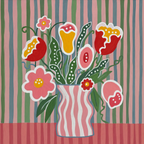 Pink Folk Floral Variation I | Contemporary Folk Botanical Wall Art Print