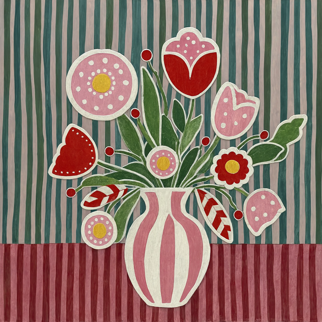 Pink Folk Floral Variation II | Contemporary Folk Botanical Wall Art Print