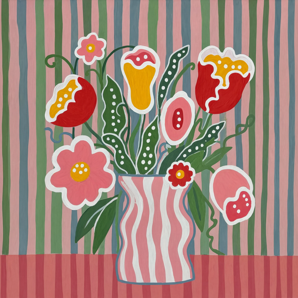 Set of 2 Seated Figure in Cream & Pink Folk Floral Variation I | Contemporary Figurative & Botanical Wall Art Prints