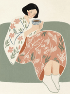 Folk Illustration Print | Woman Drinking Coffee | Contemporary Folk Wall Art
