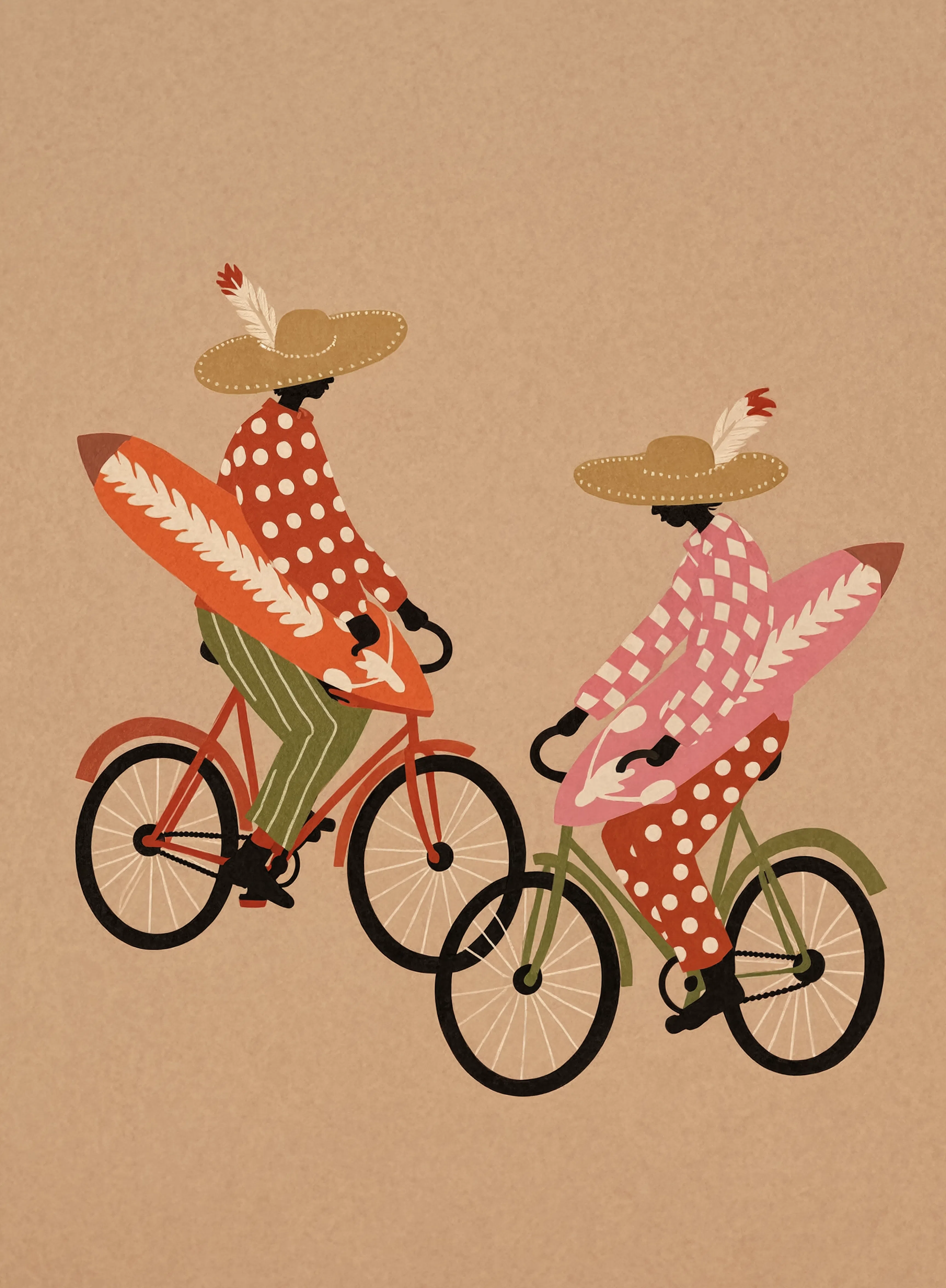 Folk Riders Variation I | Scandinavian Folk Art Print