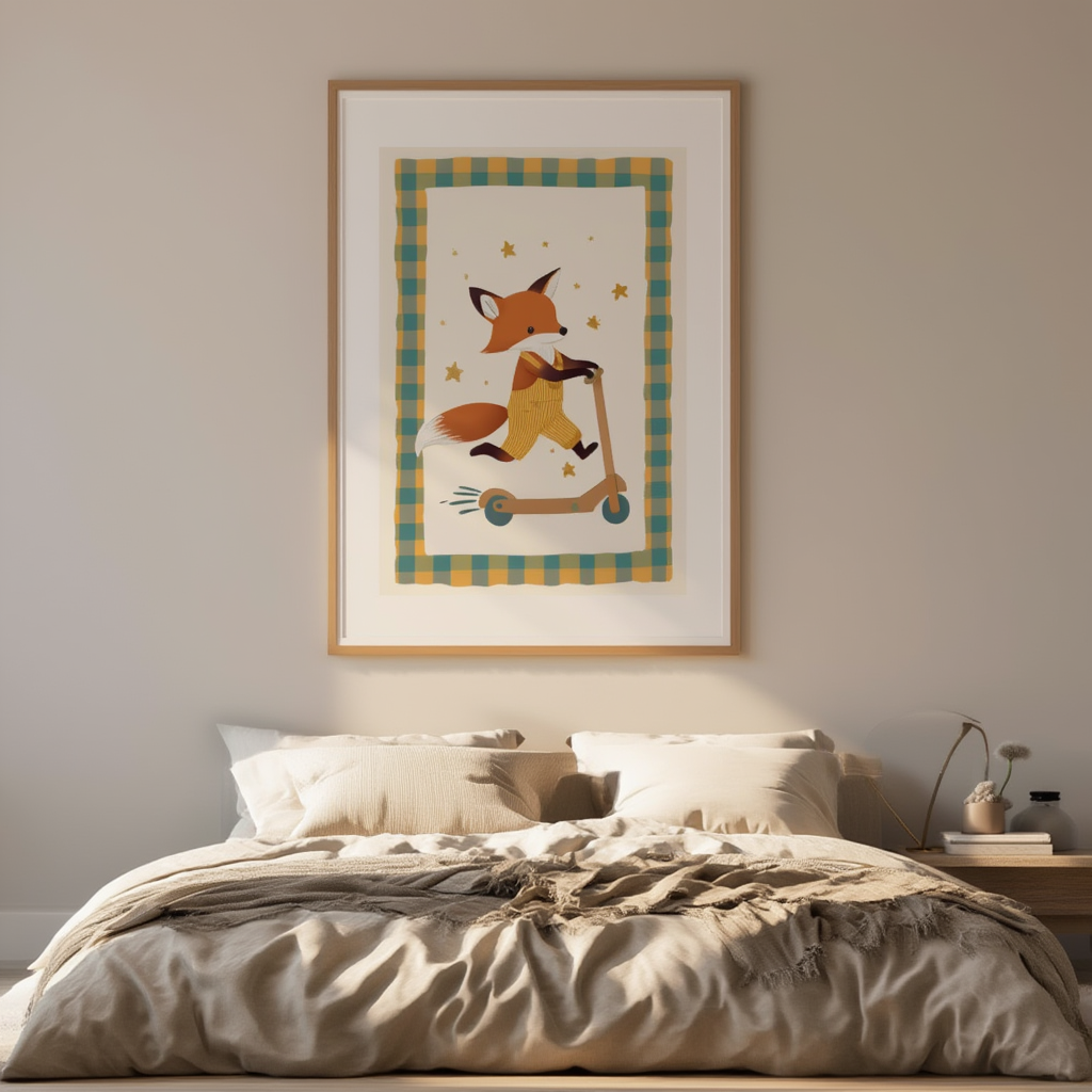 Fox on Scooter – Minimalist Wall Art Print