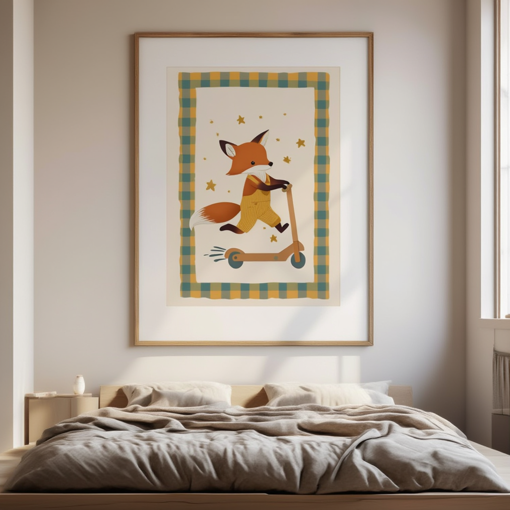 Fox on Scooter – Minimalist Wall Art Print