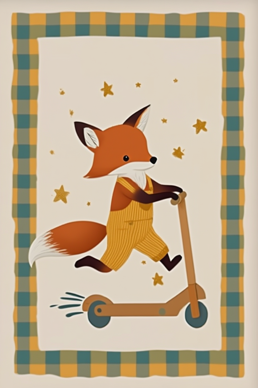 Fox on Scooter – Minimalist Wall Art Print