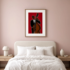 Standing Bass in Red | Bold Contemporary Music Wall Art Print