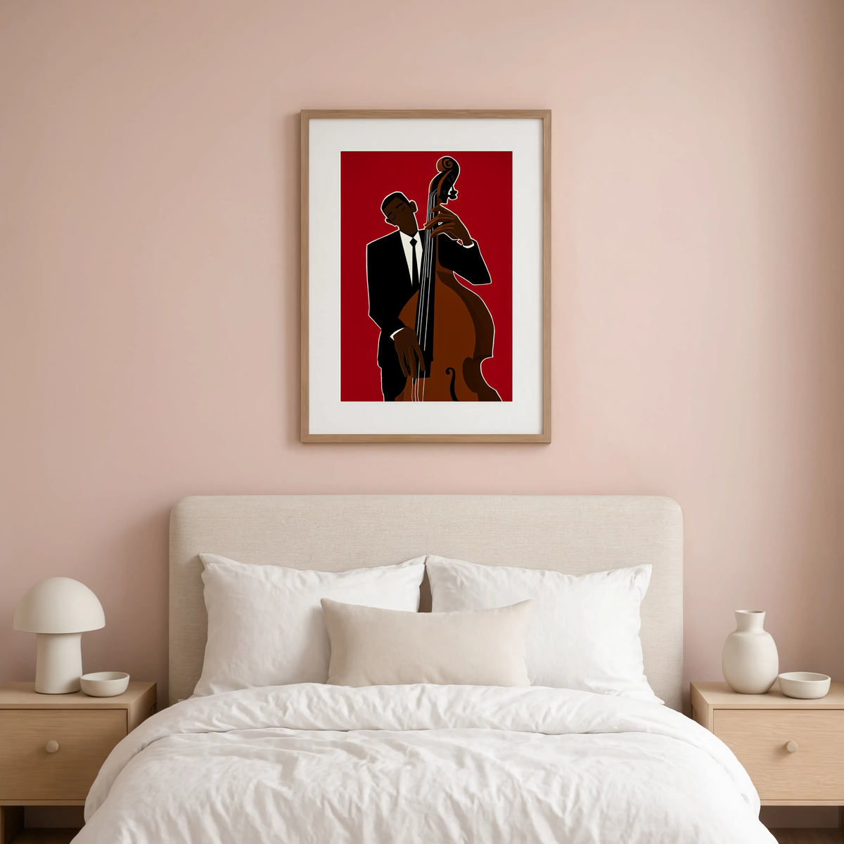 Standing Bass in Red | Bold Contemporary Music Wall Art Print
