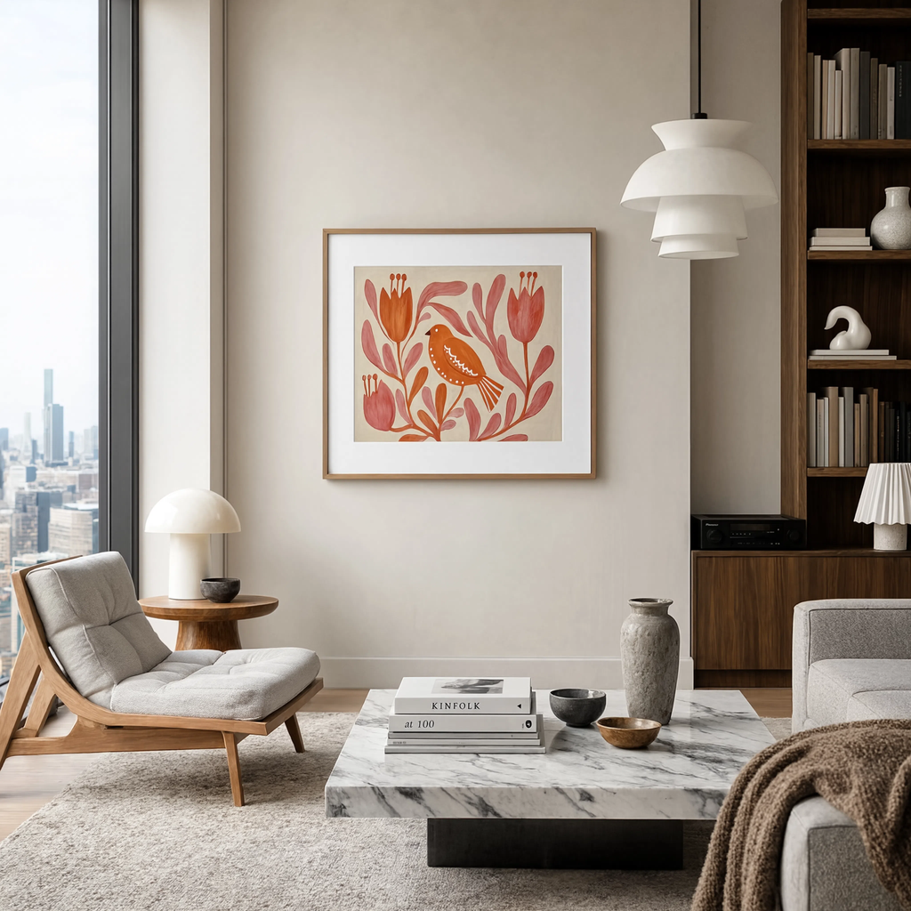 Bird Print in Terracotta Hues | Contemporary Nature Wall Art