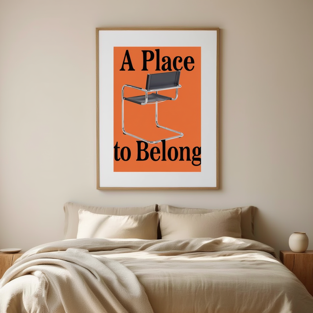Chair Poster – Orange “A Place to Belong” – Minimalist Wall Art Print