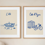 Set of 2 Côte d’Azur & L’Été Minimalist Wall Art Prints – Modern Mediterranean Gallery Set