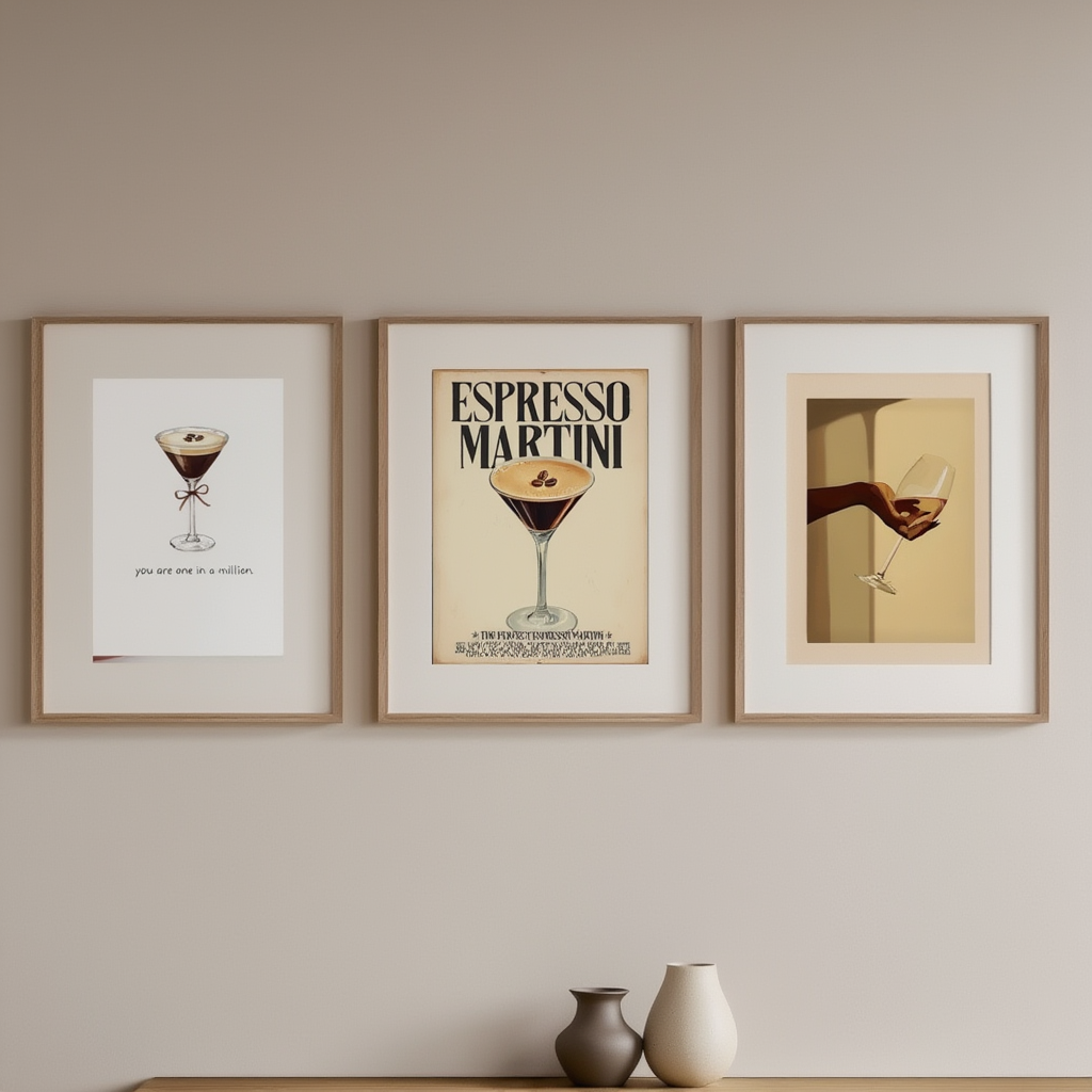 Set of 3 Espresso Martini Cocktail-Inspired Prints – Minimalist Bar Wall Art - Hakyarts