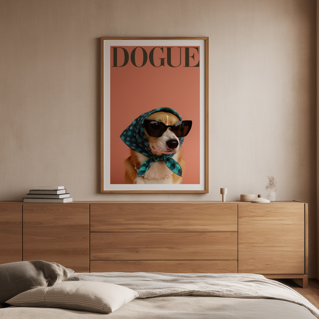 DOGUE – Corgi Coral Wall Art Print | Modern Fashion Dog Poster | Minimalist Pet Decor