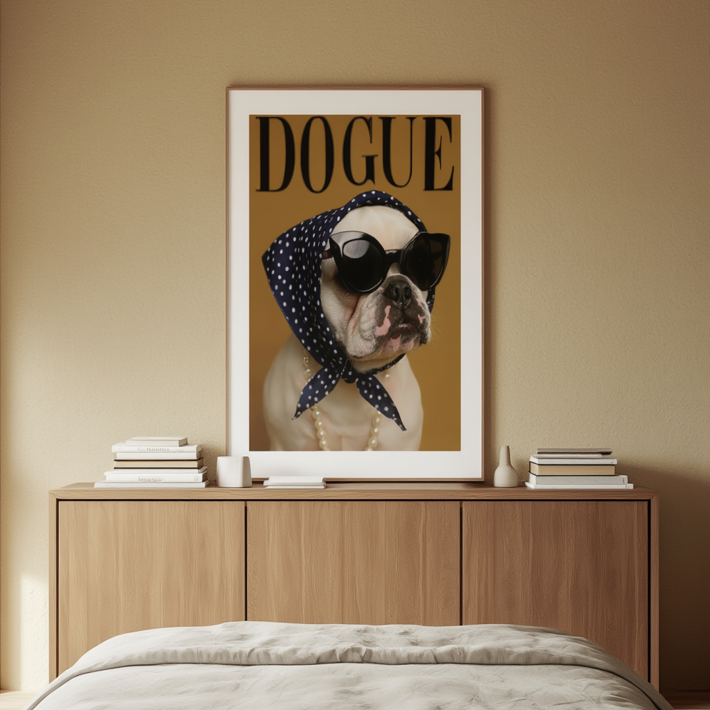 DOGUE – French Bulldog Mustard Wall Art Print | Bold Fashion Dog Poster | Minimalist Pet Decor