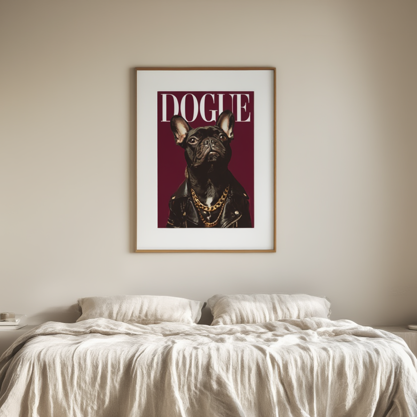 Dogue – French Black Bulldog Fashion Cover – Minimalist Wall Art Print