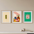 Set of 3 Olives, Sardines & Breakfast Table Prints – Mediterranean Kitchen Wall Art - Hakyarts