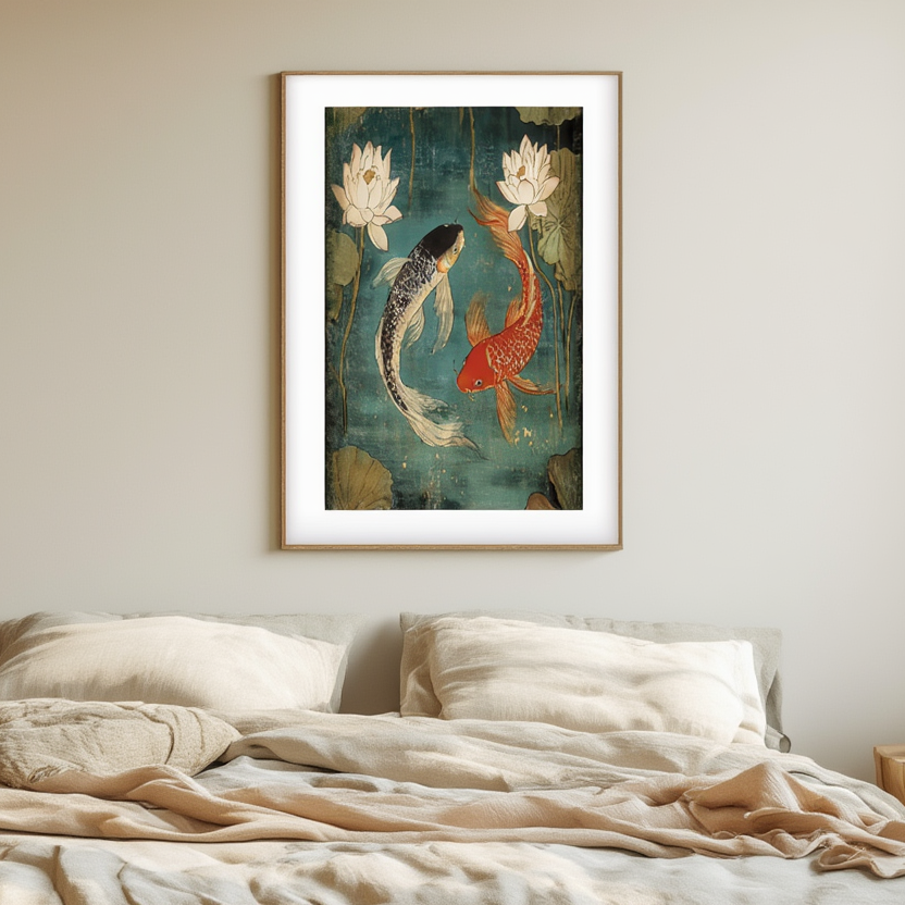 Koi Fish Poster – Minimalist Japanese Wall Art Print