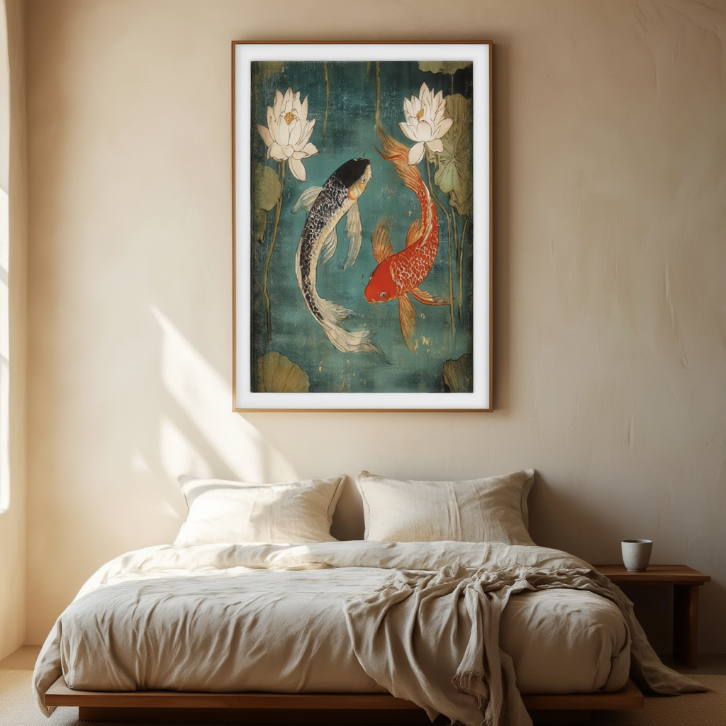Koi Fish Poster – Minimalist Japanese Wall Art Print