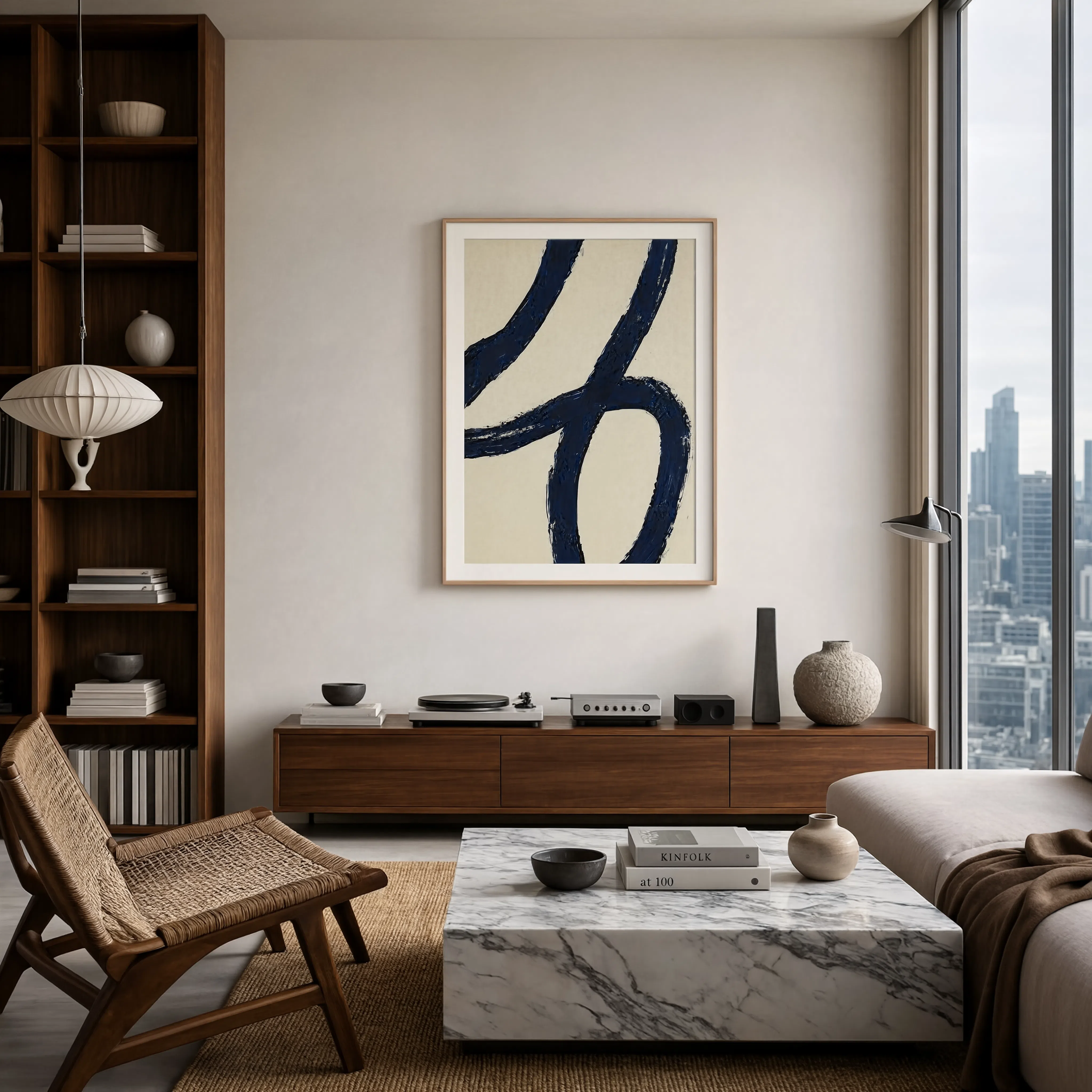 Navy Cross Abstract Print | Minimalist Geometric Wall Art