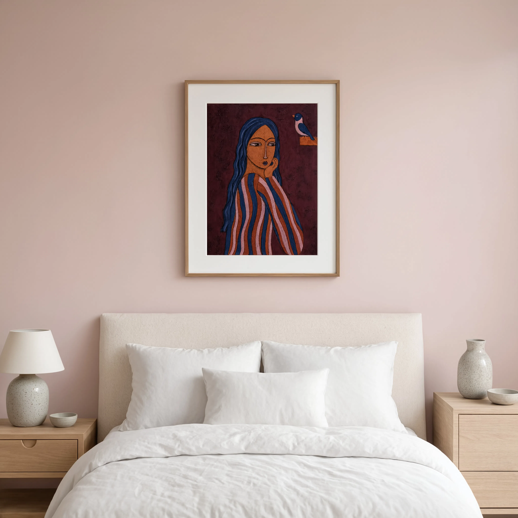Indigo Folk Muse | Contemporary Portrait Wall Art