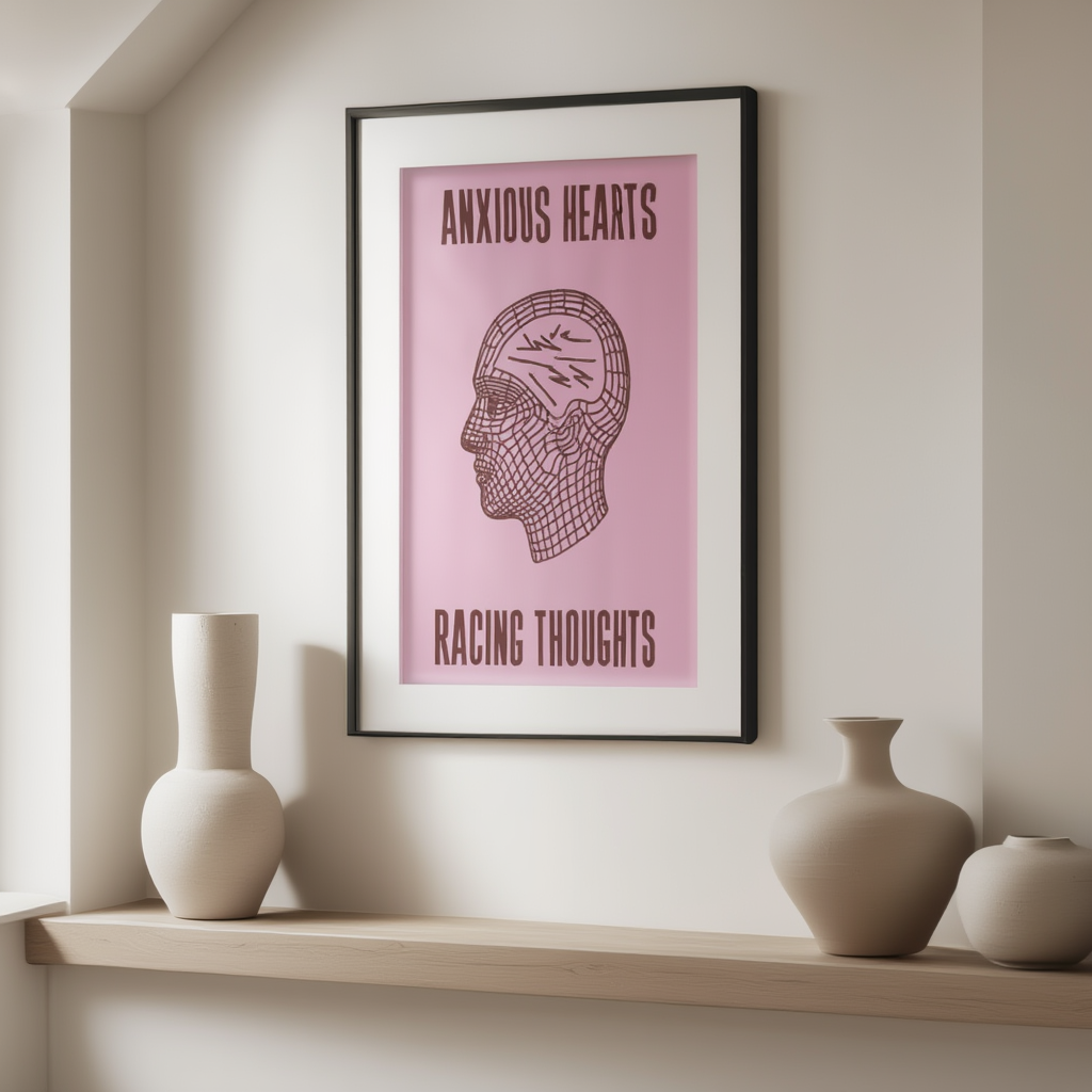 Anxious Hearts Poster – Emotional Expression Minimalist Wall Art
