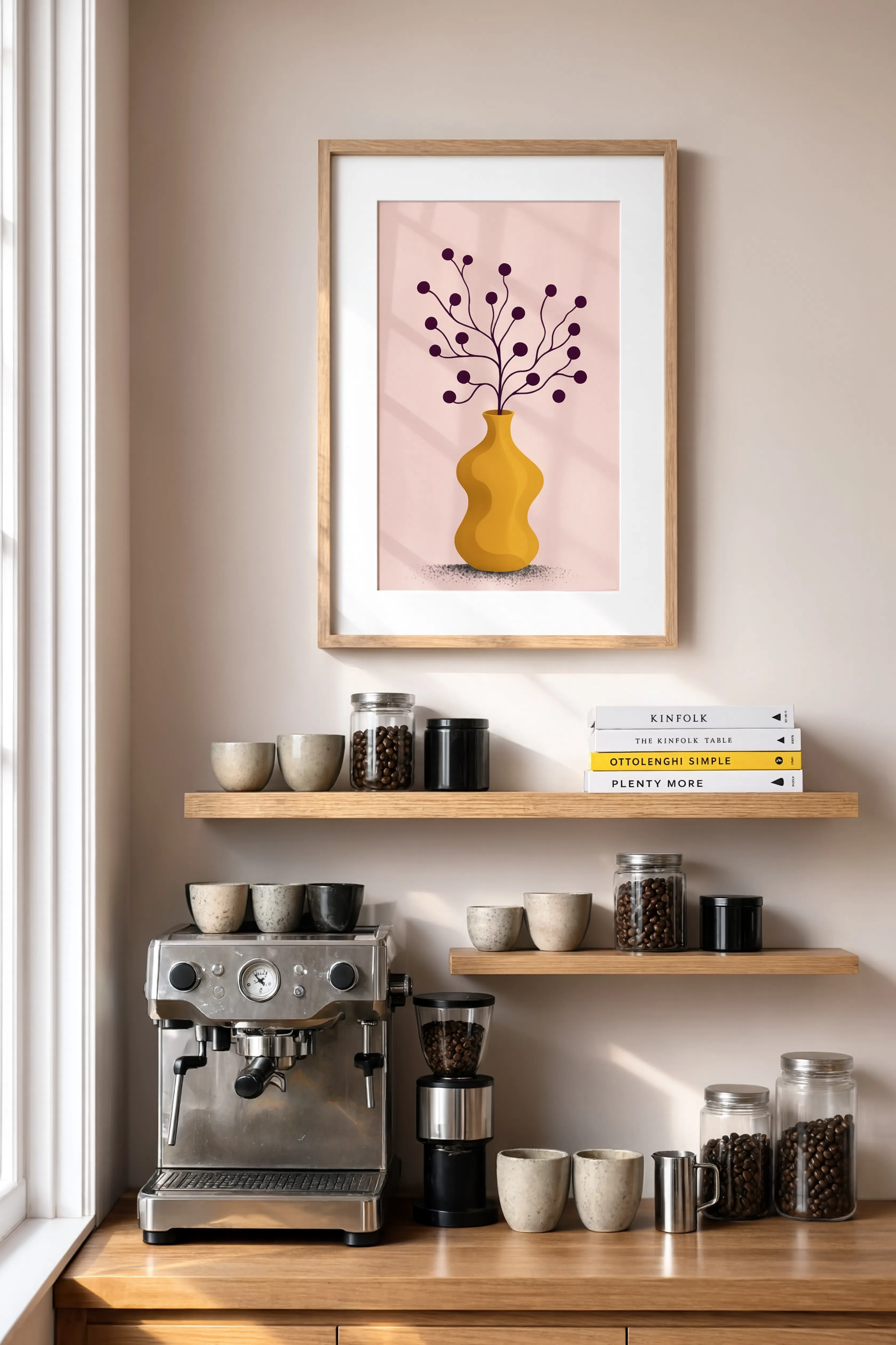 Vase and Branches – Mustard Hues | Contemporary Botanical Still Life Wall Art
