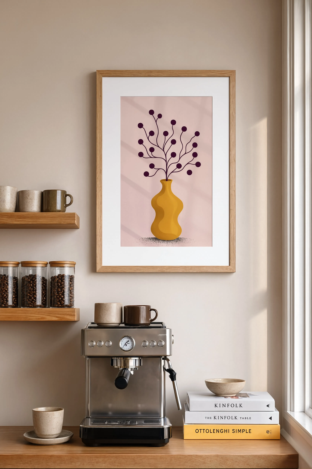 Vase and Branches – Mustard Hues | Contemporary Botanical Still Life Wall Art