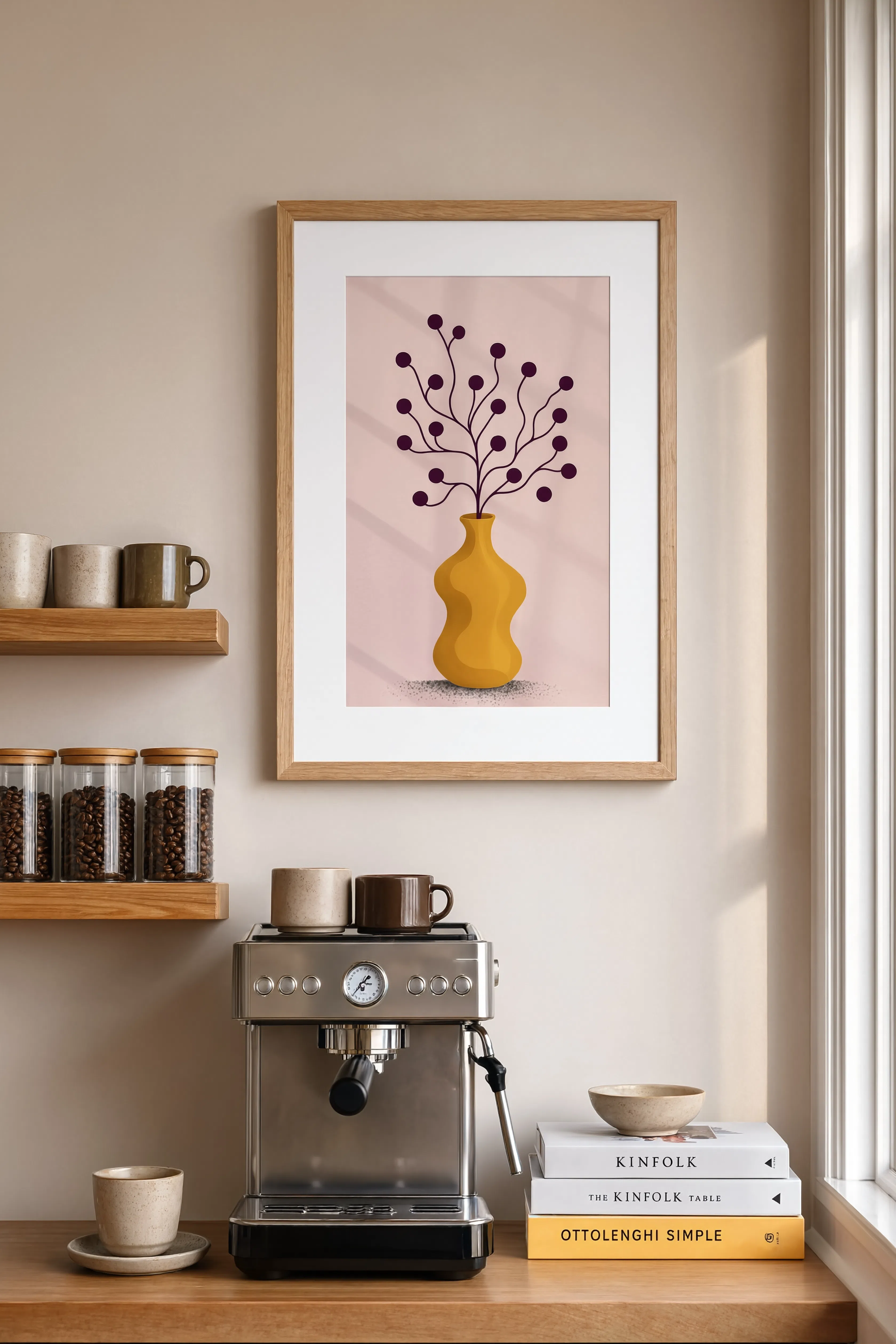Vase and Branches – Mustard Hues | Contemporary Botanical Still Life Wall Art