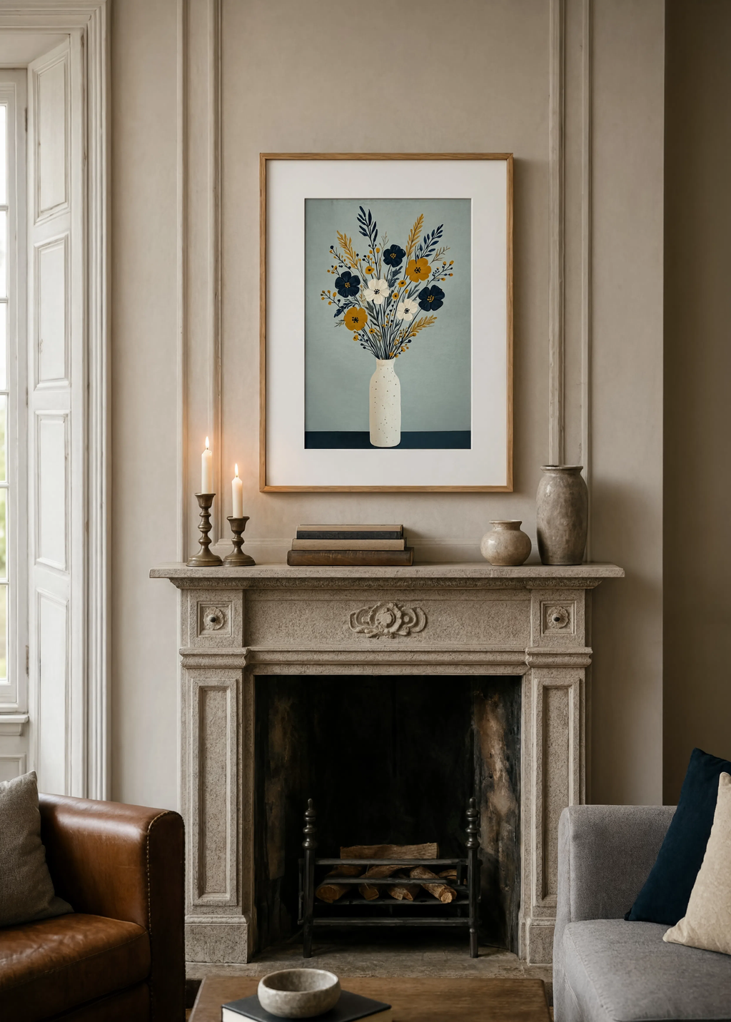 Blue Mustard Bouquet | Contemporary Botanical Floral Wall Art