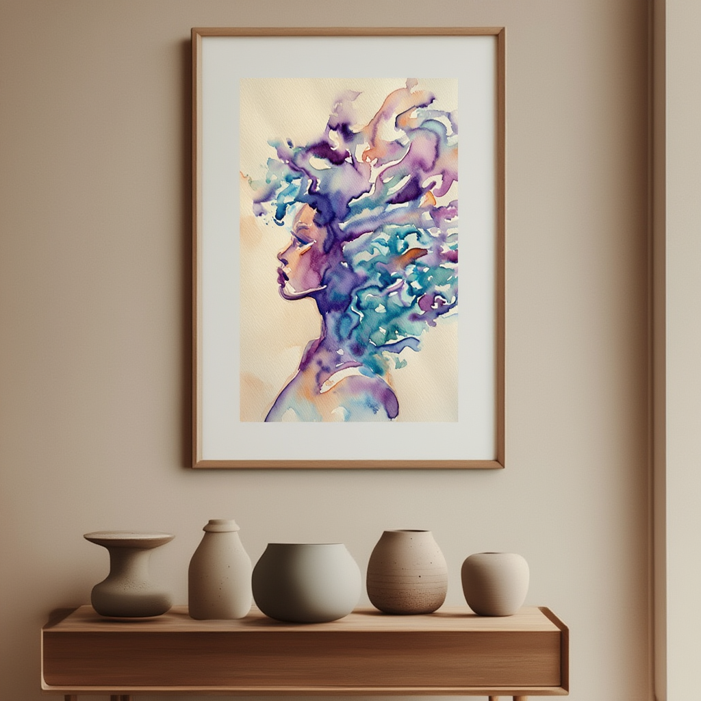 Soft Silhouette – Watercolour Feminine Figurative Art Print - Hakyarts