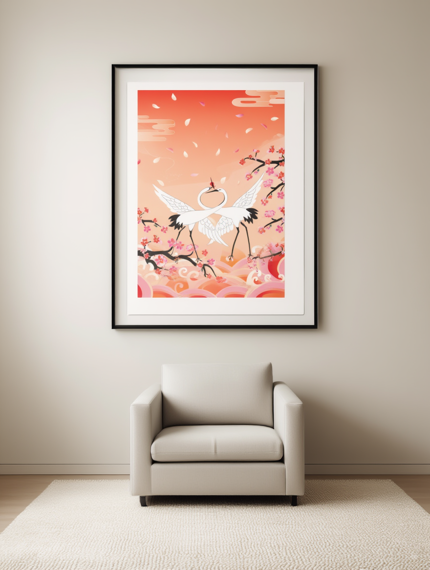 Colourful Crane Illustrated Print