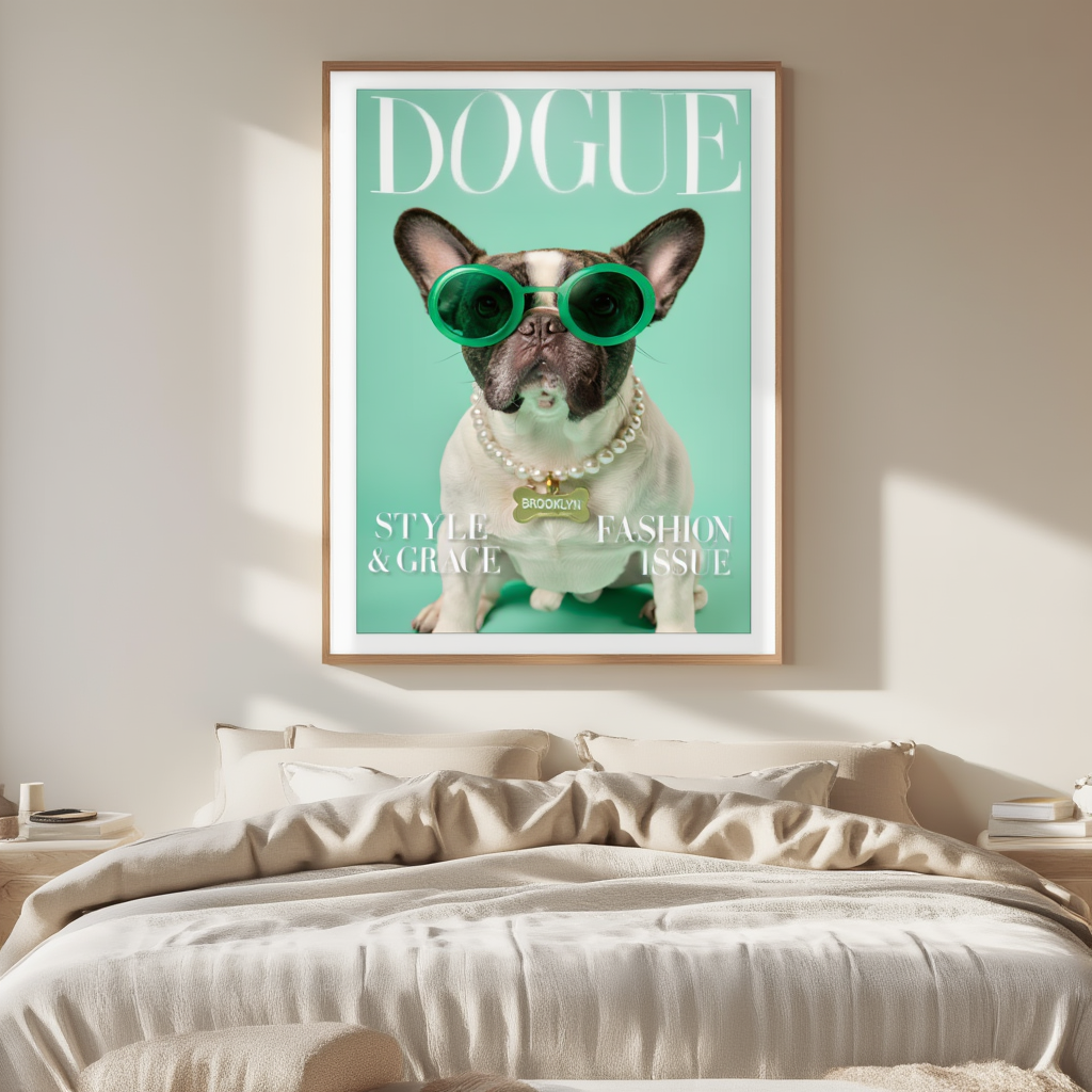 DOGUE – French Bulldog Mint Wall Art Print | Modern Fashion Dog Poster | Minimalist Pet Decor